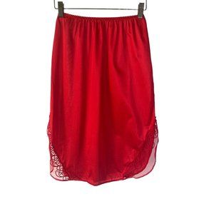 Vintage 90s Red Round Side Hem Nylon Knee Length Slip Small